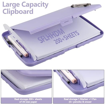Clipboard with Storage, A4 Binder Nursing Clipboards with Pen Holder, Heavy Duty Storage Clipboards with Low Profile Clip, Clipboard Folder Side-Opening, Smooth Writing Clip Board (Light Purple) - color: Light Purple