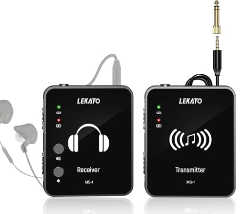 LEKATO Wireless in Ear Monitor System 2.4GHz, Stereo in-Ear Monitoring with Transmitter Receiver Clip-On, One to Many, Auto-Pairing, Wireless IEM for Band Rehearsal,Studio, Church,Small Gigs(MS-1) - color: Black