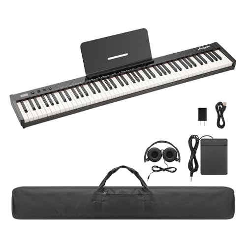 GarveeLife 88 Key Keyboard Piano, Full-Size Electric Keyboard Piano for Beginners, Portable Electric Piano with Sustain Pedal, Headphones, Handbag, Bluetooth, USB MIDI - style: without Stand