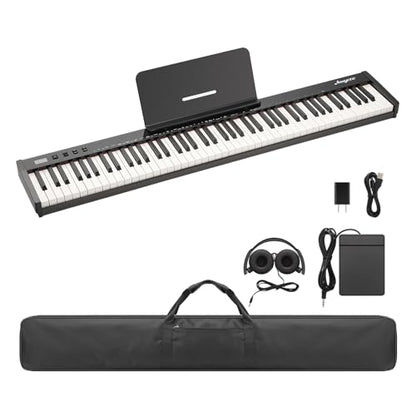 GarveeLife 88 Key Keyboard Piano, Full-Size Electric Keyboard Piano for Beginners, Portable Electric Piano with Sustain Pedal, Headphones, Handbag, Bluetooth, USB MIDI - style: without Stand