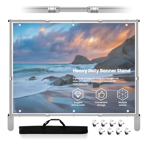 Jiang&Rong 10 x 10ft Heavy Duty Backdrop Stand Kit (Silver) | Adjustable Step and Repeat Banner Stand for Photography, Trade Shows, Photo Booths, Events - color: Silver