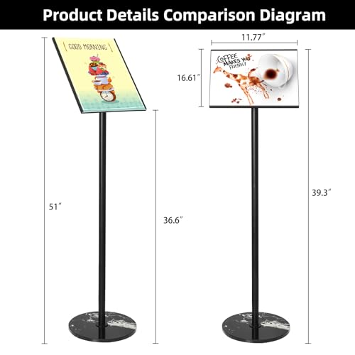 Heavy Duty Sign Stand, Floor Poster Board Stand, Adjustable Metal Sign Holder Height Up to 60 Inches and 180° Rotation Display Standing Pedestal for Board & Foam (Black-A3-1PC) - color: Black-A3-1PC