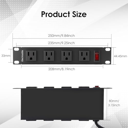 10 inch Rack PDU, 8 Outlets, 15A, 125V, 1875W, Metal Case | Heavy Duty, 4 Front & 4 Rear Outlets, 15A Overload Switch, 1U RackMount, Rear Power Cord, Ideal for 6U+ Mini Server Rack