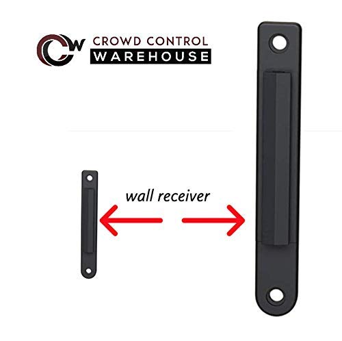 Crowd Control Warehouse Wall Mount Retractable Belt Barrier, 11' Black Belt | CCW Series WMB-125 Fixed Design with Black Steel Case, Anti-snapback Slow-retracting Brake and Universal Belt End. - color: Black, size: Solid Color
