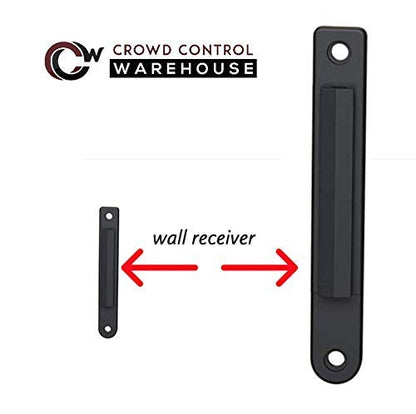 Crowd Control Warehouse Wall Mount Retractable Belt Barrier, 11' Black Belt | CCW Series WMB-125 Fixed Design with Black Steel Case, Anti-snapback Slow-retracting Brake and Universal Belt End. - color: Black, size: Solid Color