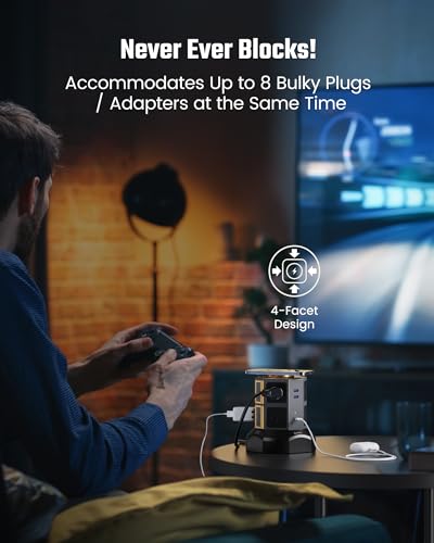 SUPERDANNY 8 AC 15W Wireless Charger Power Strip Tower, 13A, 1050J, Gold - color: Gold, size: 8AC+2USB-A+2USB-C | 6.5 ft | 15 W Wireless