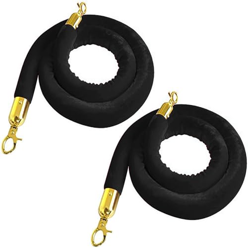 2Pcs Black Velvet Stanchion Rope, 5 Feet Crowd Control Rope Barrier with Gold Plated Hooks for Movie Theater, Queue Barrier, Grand Openings, Wedding，Museum, Hotel Celebration, Carpet Party Event - color: 5 foot Black-2PCS