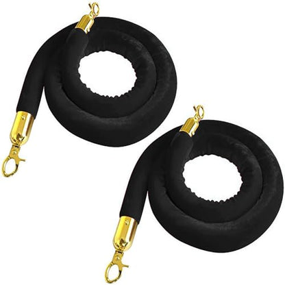 2Pcs Black Velvet Stanchion Rope, 5 Feet Crowd Control Rope Barrier with Gold Plated Hooks for Movie Theater, Queue Barrier, Grand Openings, Wedding，Museum, Hotel Celebration, Carpet Party Event - color: 5 foot Black-2PCS
