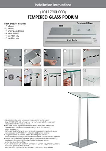 M&T Displays Tempered Clear Glass Conference Podium Stand Silver Aluminum Body and Base 43.9 Inch Height Floor Standing Lectern Pulpit Desk for Classroom Church - color: Silver