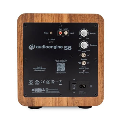 Audioengine S6 Mini Subwoofer – Compact 210W Powered Bass Speaker | for Music, Movies, Gaming & Home Office Setups - Walnut - color: Walnut, size: Matte
