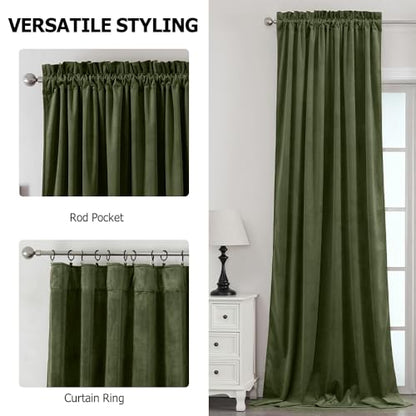 Benedeco Green Velvet Blackout Curtains 52x84 Inch, 2 Panels | Room Darkening & Semi-Blackout, Ultra Soft Velvet, Thermal Insulation, Machine Washable, Elegant Accent Perfect for Bedrooms - color: Moss Green-a, size: 52"W x 84"L (Pack of 2)
