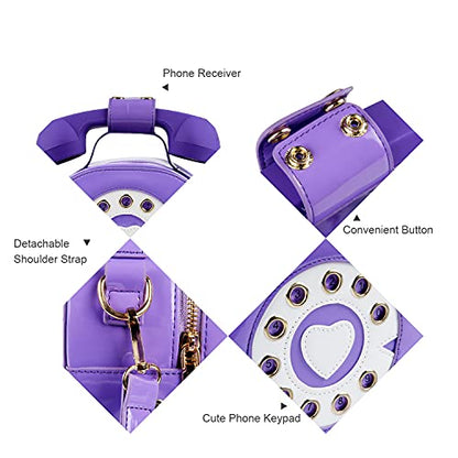 Oweisong Fun Telephone Purse for Women Novelty Pink Phone Tote Handbags Top Handle Shoulder Crossbdoy Bag - color: Bright Purple
