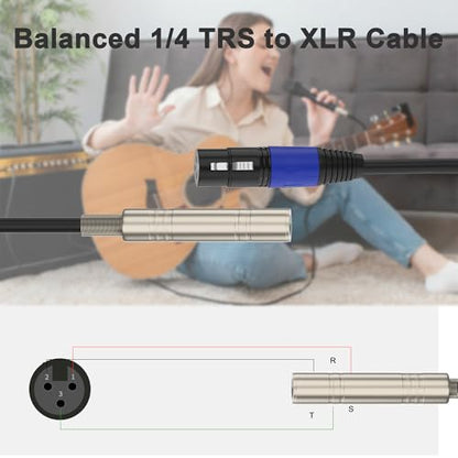 1/4“(6.35 mm) Female to XLR Female 3-Pin Socket Audio Cord, 1.1 Foot, 2 Packs, 6.35mm TRS/TS to XLR Jack Adapter, High-Purity 4N OFC Conductors, for Audio Electronic Devices - size: 1.1 foot, style: 1/4 female to XLR female