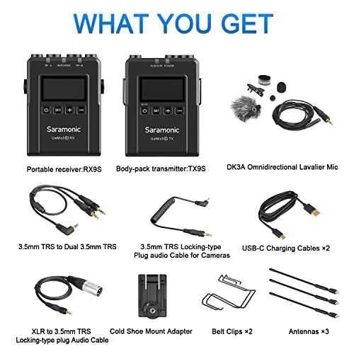 Saramonic Microphone UwMic9S Kit1, Advanced Wireless UHF Lavalier System with Dual-Channel Camera-Mount Receiver, Premium DK3A Lavalier, Li-Ion Power, Hard Case & More - size: Lav / Cam Mount Receiver