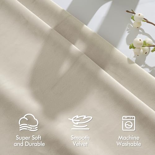 MIULEE Beige Velvet Curtains 84 Inch Long 2 Panels, W40 x L84 | Luxury Super Soft, Thermal Insulated, Room Darkening Drapes, Rod Pocket Design, Window Curtains for Bedroom Living Room - color: Beige, size: 40"W x 84"L (Pack of 2)