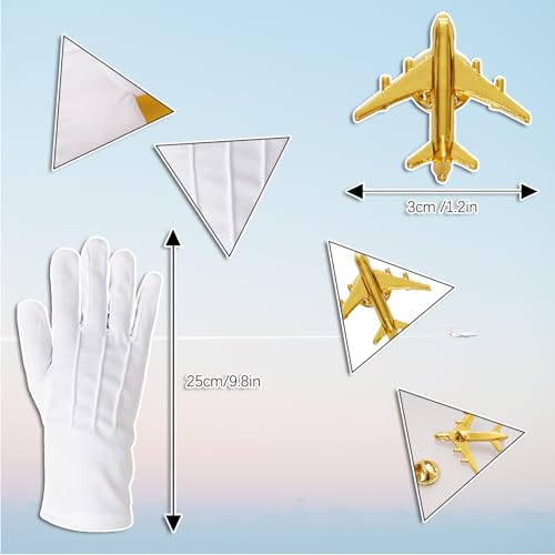 5 Pcs Flight Attendant Costume Accessories Women Airline Stewardess Outfits Flight Attendant Hat Pin Sunglasses Scarf Gloves - color: Black