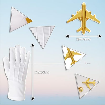 5 Pcs Flight Attendant Costume Accessories Women Airline Stewardess Outfits Flight Attendant Hat Pin Sunglasses Scarf Gloves - color: Black