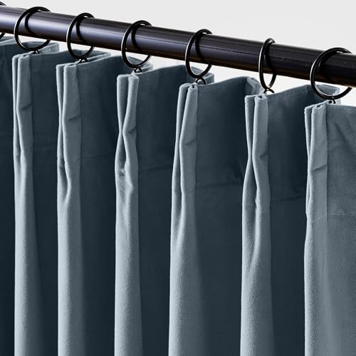 Lazzzy Blue Blackout Velvet Curtains 84 Inch Length Pinch Pleated Thermal Insulated Room Darkening Luxury Modern Back Tab Window Drapes for Bedroom Living Room 2 Panels, 52 x 84 Inch, Aegean Blue - color: Aegean Blue, size: 52"W x 84"L (Pack of 2)