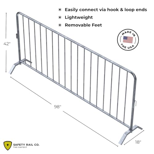 Safety Rail Co. Crowd Control Barrier — Galvanized, 8 ft Includes Bridge Feet — Made in USA
