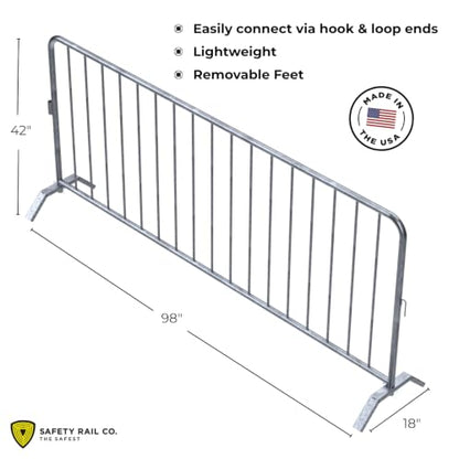 Safety Rail Co. Crowd Control Barrier — Galvanized, 8 ft Includes Bridge Feet — Made in USA