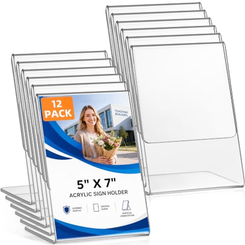 Ctosree 12 Pcs Acrylic L Shape Slant Desktop Photo Frame, 5 x 7 Inch - size: 5 x 7 Inch