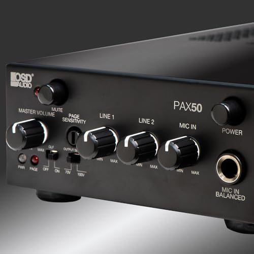 OSD Audio PAX-50 50W Commercial 70V Amplifier, 2 Channel, Class D - ¼ Rack Width, 1U Height - size: 50W, style: PAX-50