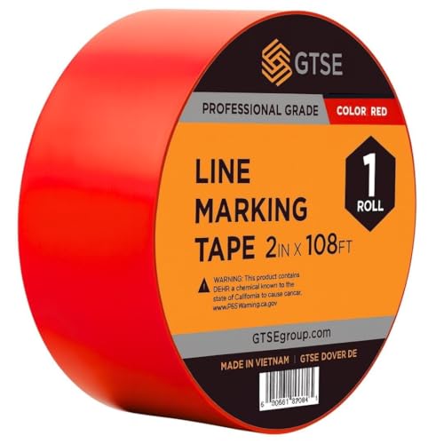 GTSE - Red Vinyl PVC Floor Tape 2 inch x 108ft Safety Marking Tape | Safety Marking Tape for Gyms, Warehouses & Dance Floors - Durable Vinyl, High Visibility - color: Red, size: 2" x 108 ft