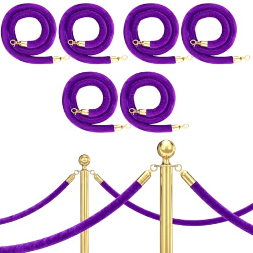 Nuogo 6 Pack Velvet Stanchion Rope,5 Feet Velvet Rope with Gold Hook,Purple | Safety Rope Off Barrier, Crowd Control, 1.2 IN in Diameter, Event Weddings Graduation Theaters Grand Opening Hotel - color: Purple