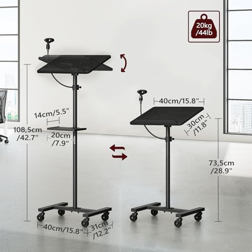 MAHANCRIS Podium Stand with Microphone Stand, Standing Desk and Laptop Desk with Storage Tray, 28.9-42.7 Inch Adjustable Height Portable Lectern for Classroom, Conference Room, Black LPBK4001 - color: Black