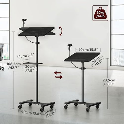 MAHANCRIS Podium Stand with Microphone Stand, Standing Desk and Laptop Desk with Storage Tray, 28.9-42.7 Inch Adjustable Height Portable Lectern for Classroom, Conference Room, Black LPBK4001 - color: Black