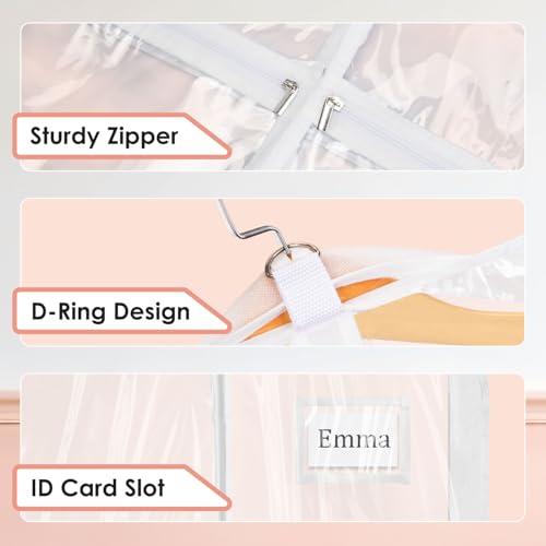 Garment Bags for Dance Costumes, 40in Kids Clear 5-Pocket 3-Pack | Upgraded 40 inch clear white, 5 zipper pockets, for dance costumes/cheer/ballet/travel, 3-pack, hanging storage.