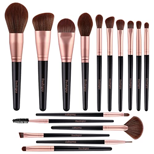 Makeup Brushes, Daubigny 16Pcs Premium Synthetic Makeup Brush Set with Professional Foundation Brushes Powder Concealers Eye shadows Blush Makeup Brush for Perfect Makeup (Black) - color: Black
