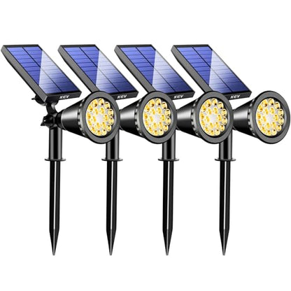 KEV 800 Lumens Solar Spot Lights Outdoor,4 Pack 18 LEDs Solar Flood Lights with 2 Modes &Adjustable &IPX65 Waterproof,Solar Spotlight for Driveway/Backyard/Patio Landscape/Tree/Garage(Warm White) - color: Warm White-4 Pack