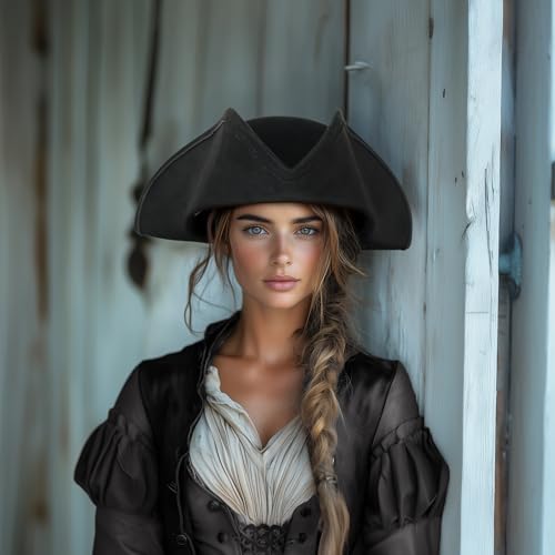 JPXH Pirate Hat for Women Colonial Tricon Hat Adult Halloween Costume Accessory