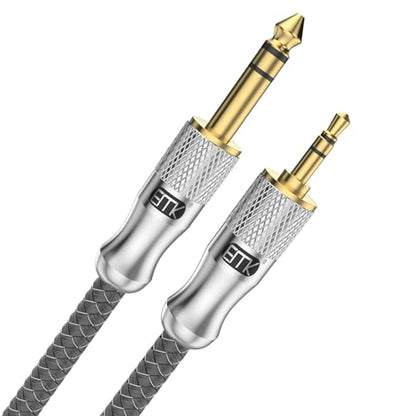 EMK Premium 1/8" to 1/4" (3.5mm to 6.35mm) TRS Stereo Cable - Nylon Braided Male to Male Adapter for Guitar, Keyboards, Amps & Studio Gear (10Ft/3M) - Gold-Plated, Noise-Free - size: 10 Feet, style: 1/8 to 1/4 Stereo Cable