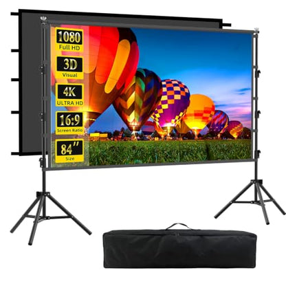 Outdoor Projector Screen with Stand, 84 inch Indoor Movie Screen 16:9 4K Rear Front Portable Projection Screen, Quick Setup Foldable Travel Home Theater Screen with Carry Bag for Backyard Camping - size: 84 inch-ZJ