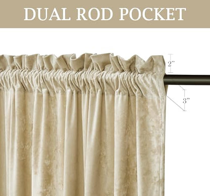 Chezmoi Collection Lux Beige Crushed Velvet Curtains 2 Panel Set - 84 inches Long Room Darkening Luxury Distressed Velvet Rod Pocket Window Drapes for Living Room Bedroom 50" W x 84" L - color: Beige