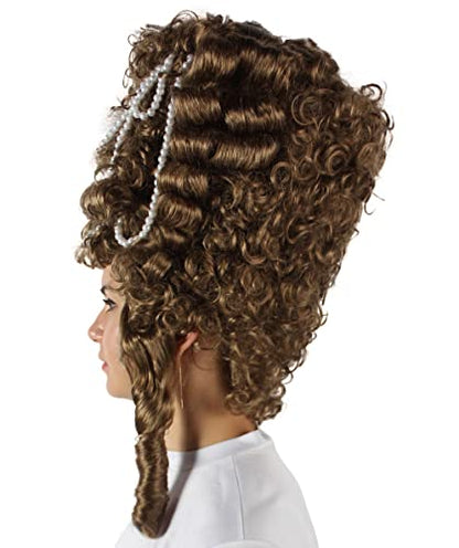 HPO Adult Women's Baroque French Revolution Queen Marry Wig, Light Brown, Breathable Capless Cap, Flame-retardant Synthetic Fiber - color: Light Brown