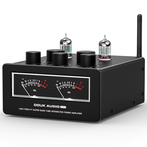Douk Audio Bluetooth Tube Amp: 300W x2 TPA3255 2 Channel Stereo Power Amplifier – Dual VU Meters & Super Bass – for Home Theater & Hi-Fi Systems (T6 PRO)