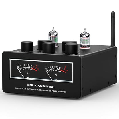 Douk Audio Bluetooth Tube Amp: 300W x2 TPA3255 2 Channel Stereo Power Amplifier – Dual VU Meters & Super Bass – for Home Theater & Hi-Fi Systems (T6 PRO)