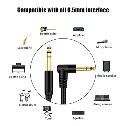 1/4 Inch TRS Instrument Cable 33Ft, 6.35mm TRS to 6.35mm TRS Stereo Audio Cable Male to Male Right-Angle-to-Straight for Electric Guitar, Bass, Keyboard,Mixer,Amplifier,Speaker,Equalizer... - color: Black, size: 33Ft