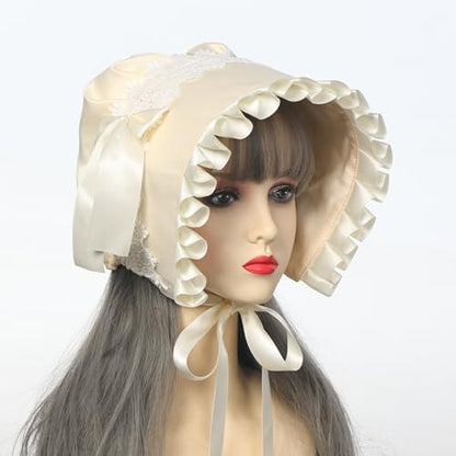 Women's Mob Cap Victorian Housemaid Bonnet Pilgrim Hat Colonial Costume Accessory - color: Cream