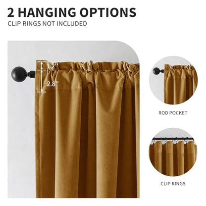 CUCRAF Gold Brown Velvet Curtains 84 inches Long, Soft Room Darkening Rod Pocket Blackout Curtain, Thermal Insulated Noise Reduction Window Drapes for Living Room Bedroom (52 x 84 Inch, 2 Panels) - color: Gold, size: 52"W x 84"L (Pack of 2)