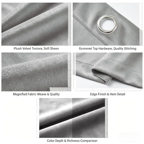 SNITIE Grey 52”x108” Long Velvet Curtains with Grommet - 2P - color: Grey, size: 52"W x 108"L (Pack of 2)