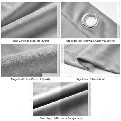 SNITIE Grey 52”x108” Long Velvet Curtains with Grommet - 2P - color: Grey, size: 52"W x 108"L (Pack of 2)