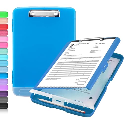 Sooez Clipboard with Storage, Clip Board 8.5 x 11 with Pen Holder, Plastic Organization Case Box for Letter Legal A4 Size Paper, Low Profile Clip, Nurses Teachers Must Haves, School & Office Supplies - color: Blue