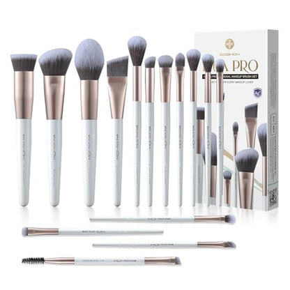 EIGSHOW Makeup Brushes Set, 15Pcs Professional Make Up Brush with Silver Ion Bristles for Foundation Powder Blush Highlighter Concealer Eyeshadow Eyeliner, Travel Gift Set (Champaign Gold) - color: Champaign Gold