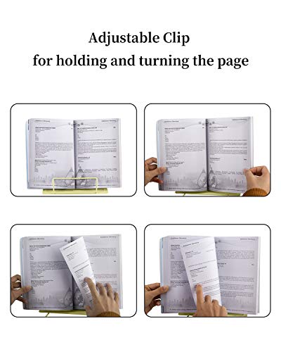 MSDADA Desk Book Stand Metal Reading Book Holder Adjustable Cookbook Holder | Documents Holder Portable Sturdy Bookstands Rest for Recipes Textbooks Tablet Music Books with Page Clips (Light Yellow） - color: Light Yellow