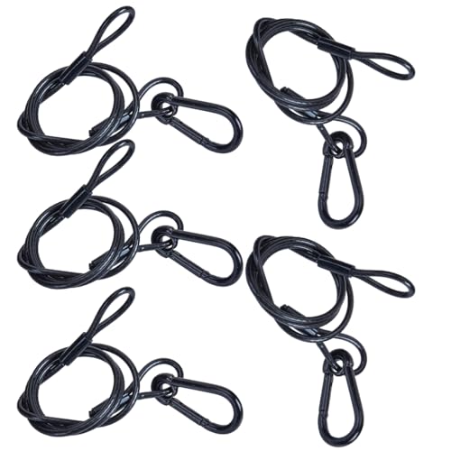 Sarknoah. 0.2'' (5mm),Black Galvanized Stage Lighting Safety Cable With Carabiner Lock,265lb(120KG) Load,Longth 30'' .Fall Protection for Stage Lights, DJ Equipment And Rigging.Pack of 5. - size: 0.2″(5mm)Diameter,Longth:30″(760mm)-5pack