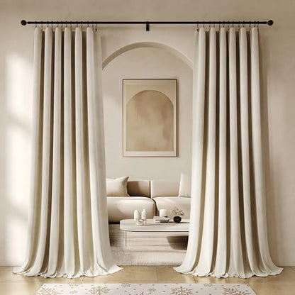 Beauoop Beige Velvet Curtains for Bedroom Living Room 52x72 2 Panels - color: Beige, size: 52"W x 72"L (Pack of 2)